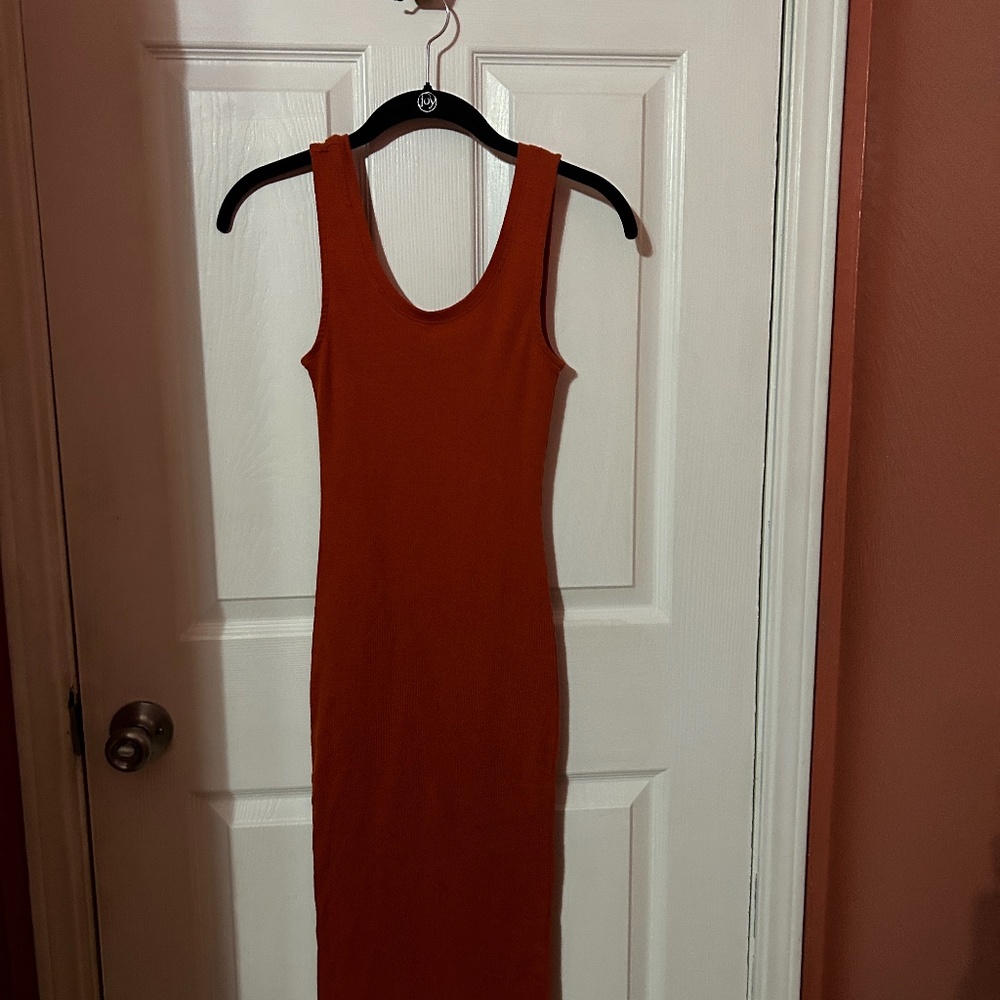 SMALL AMBIANCE BURNT ORANGE RED DRESS WOMENS SIZE S BODYCON FIT SUMMER